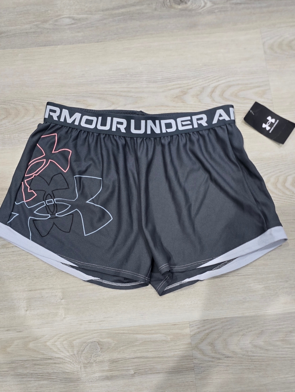 Under Armour Grey Athletic Shorts with White & Pink Accents Size L NWT